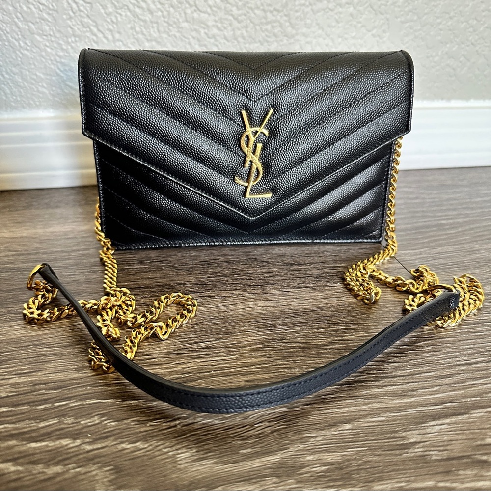 YSL BLACK ENVELOPE WALLET ON A CHAIN